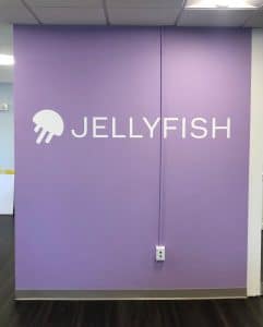 Vinyl logo on a large wall