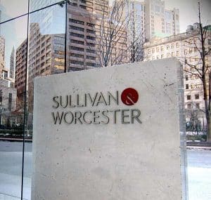 Sullivan and Worcester Monument Sign Outside