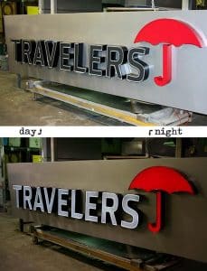 Travelers Building Sign with Lighting