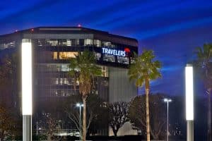 Travelers Building Sign Illuminated