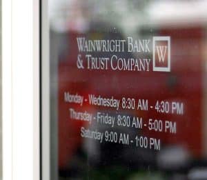 Wainwright Bank and Trust Hours Vinyl Sign
