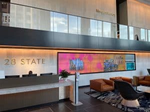 Brushed brass on porcelain tile